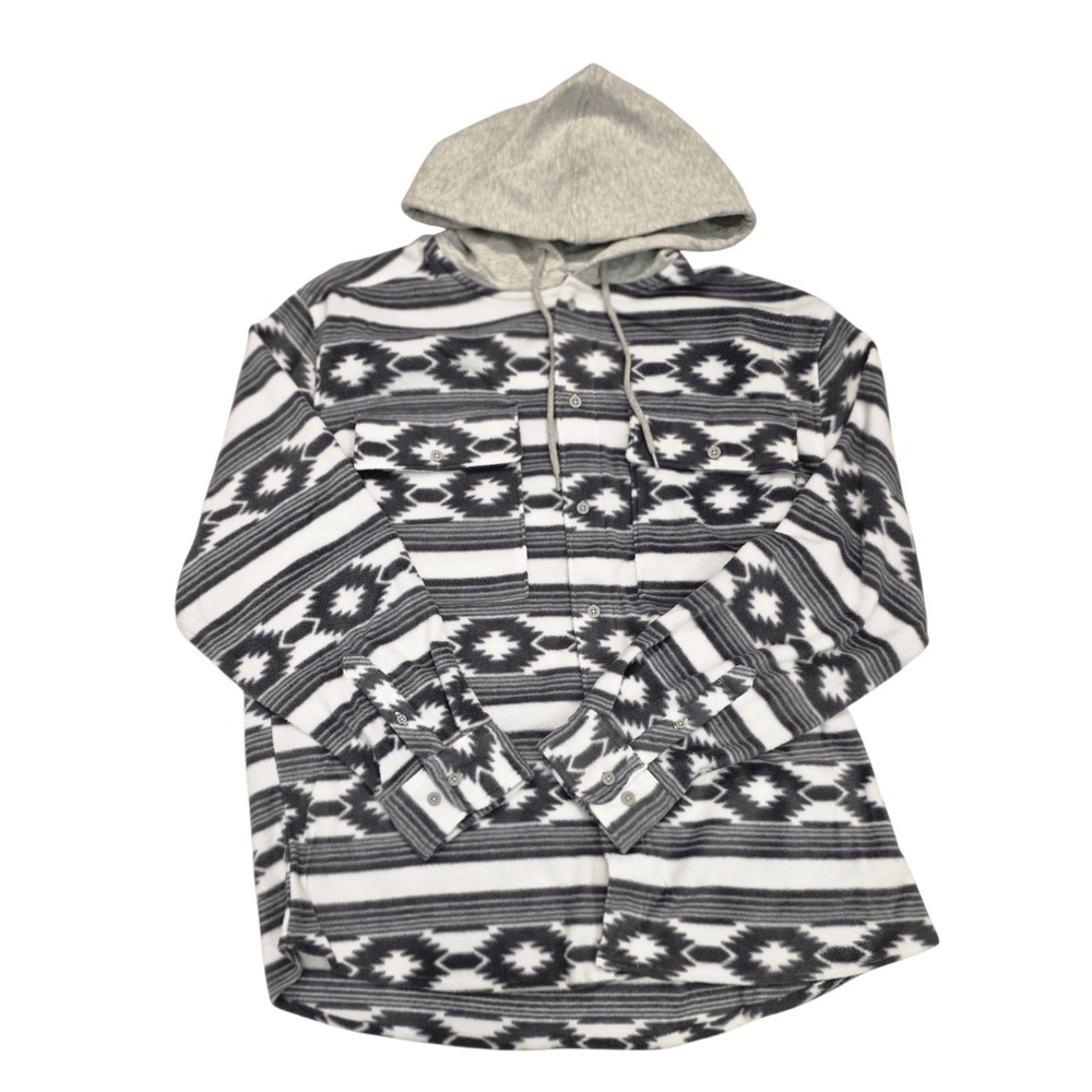 NWT No Boundaries Polar Fleece Hoodie Mens XL 46-48 Grey Aztec Print